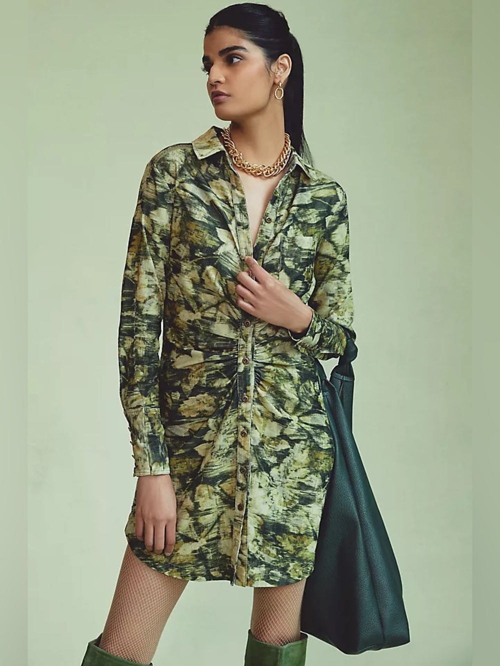 Pilcro Ruched Corduroy Shirt Dress from Anthropologie fall dress long sleeve